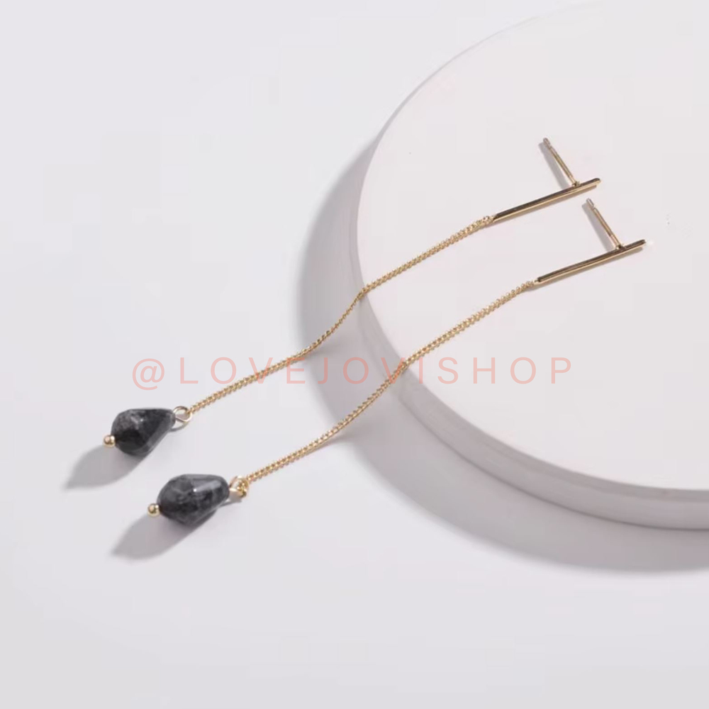 Feminine | Elegant Labradorite Authentic Stone Threader Earring Coastal Lux